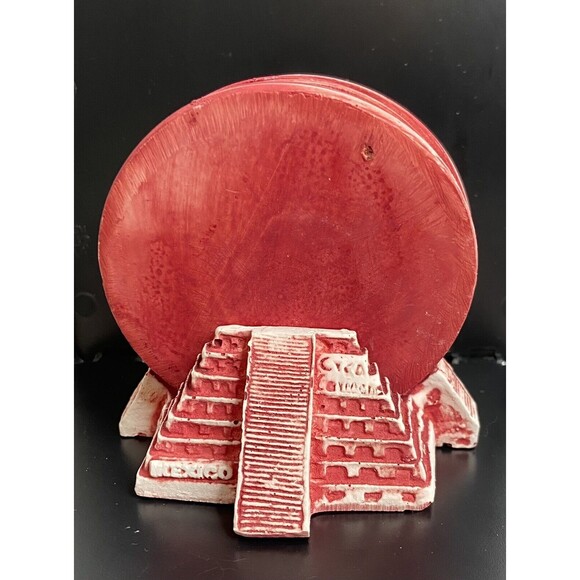 Set of 6 Mayan calendar red coasters 3" with stand. - Picture 4 of 11